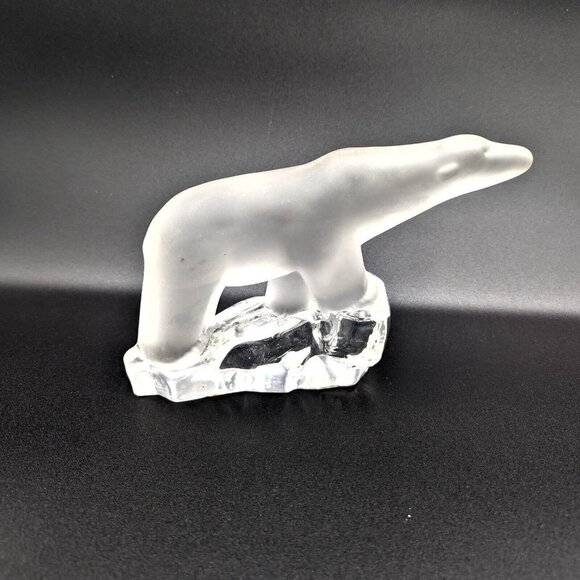Vintage 1980s Swedish REIJMYRE Frosted Glass Solid Polar Bear on Ice Figurine 8" - Picture 1 of 8
